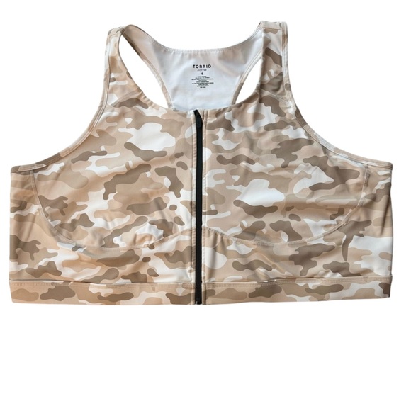 Torrid Active Sports Bra Size 6X 6 Zip Front Wireless Camo Neutral Gym Walking - Picture 2 of 11